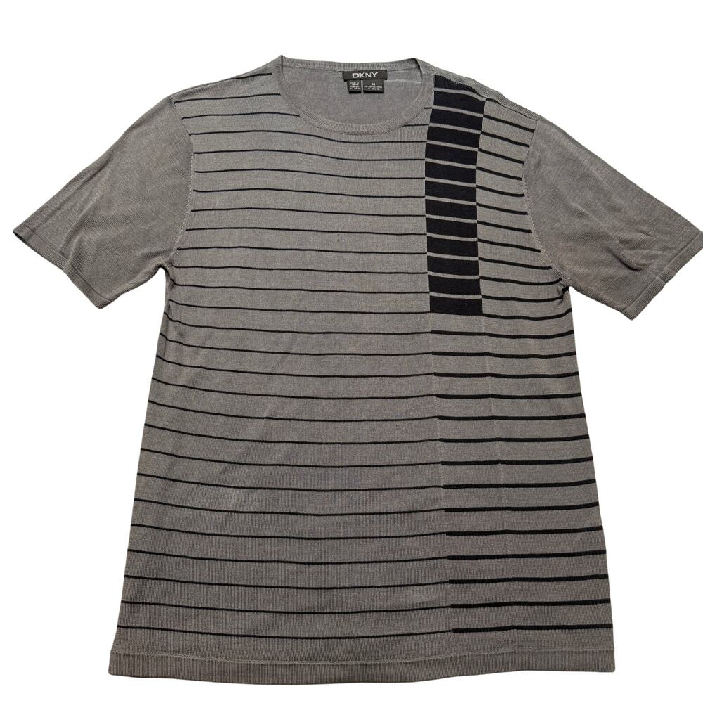 Vintage 90s DKNY Cotton Knit Striped T Shirt Men's Medium Made in Japan